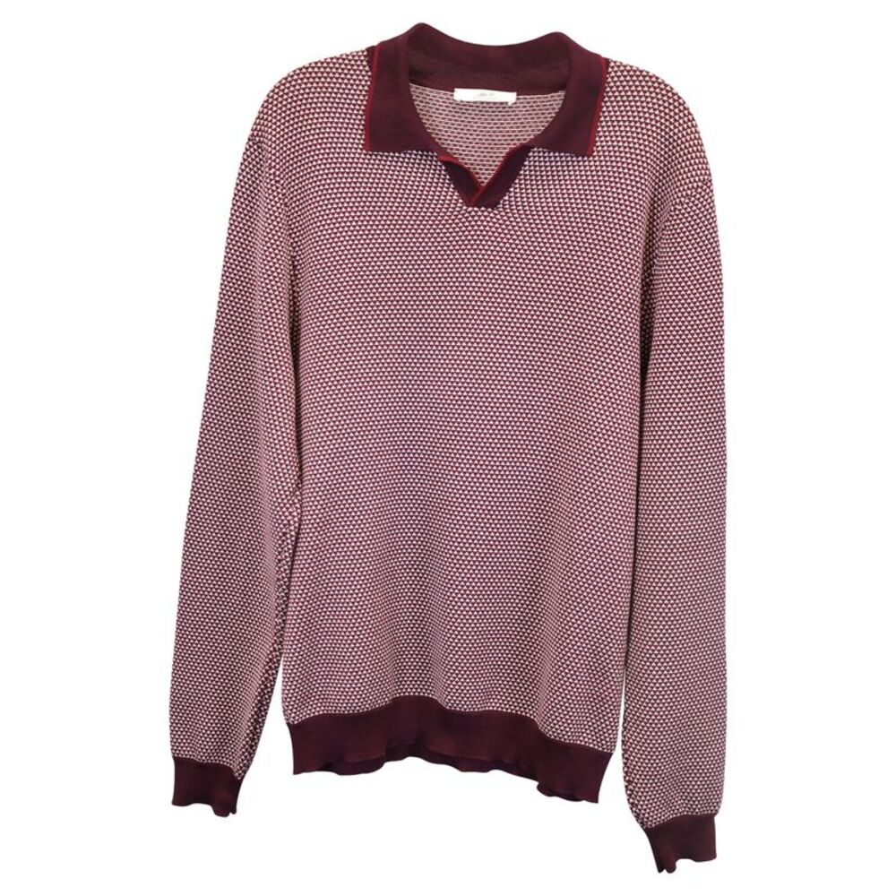 Mr P. Slim-Fit Honeycomb-Knit Polo Long-Sleeve Shirt in Red Cotton